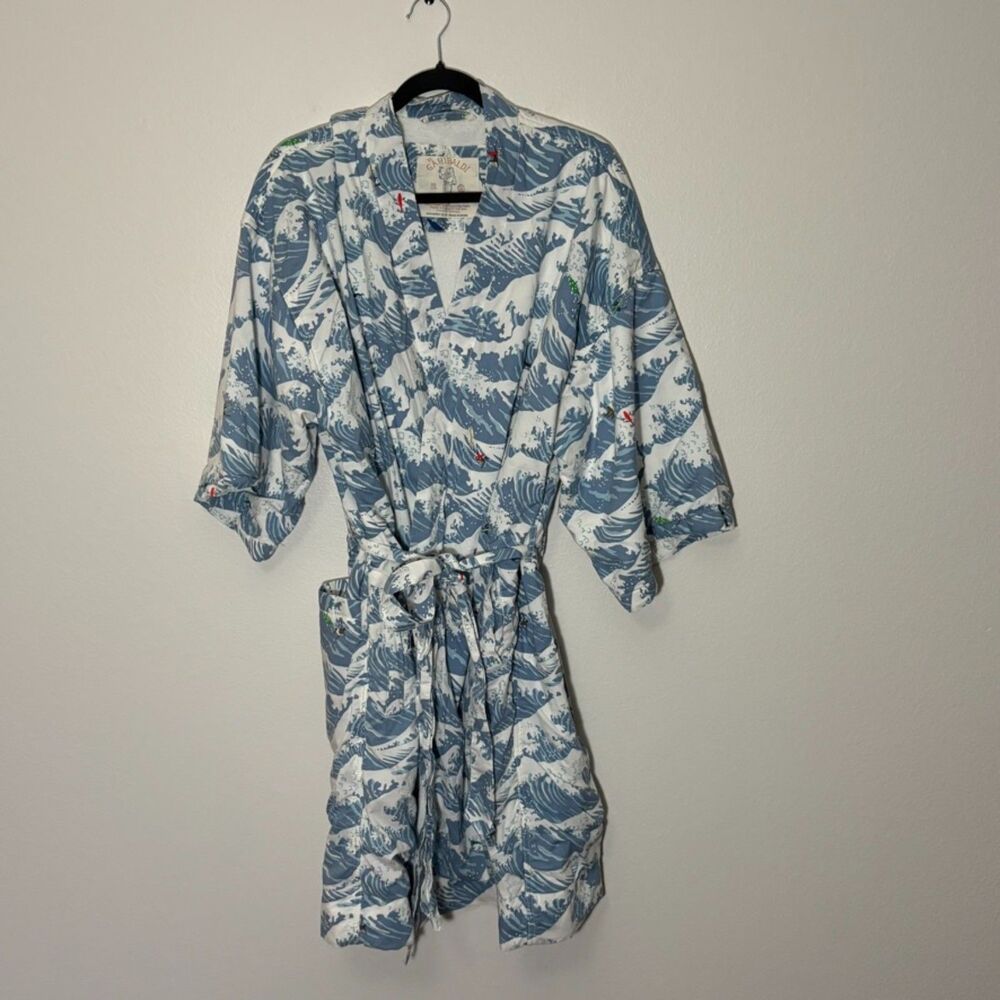 El Garibaldi Robe Mens Size L/XL Waves Surfers Belted Lined Beach Bathrobe